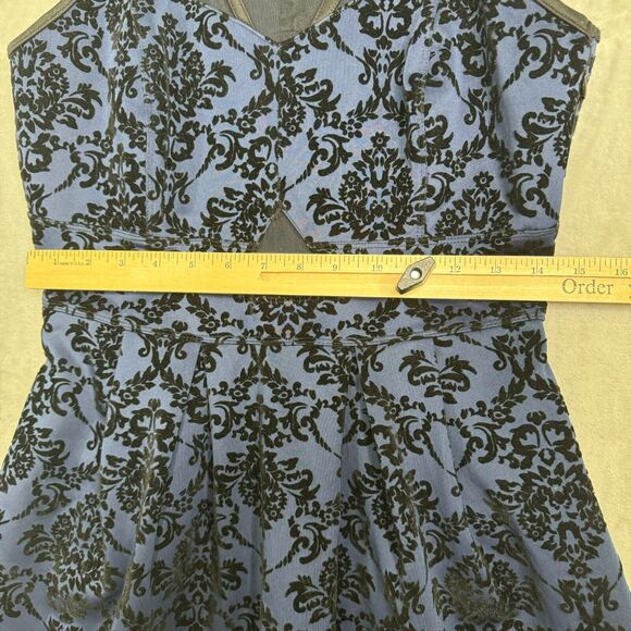 Enfocus Studio Dress Womens 10 Blue Damask Cut Out Velvet Fit & Flare Halter - Picture 9 of 12